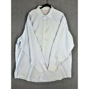 Brooks Brothers Madison White Lt Blue Windowpane Button Up Dress Shirt 19 37 XXL